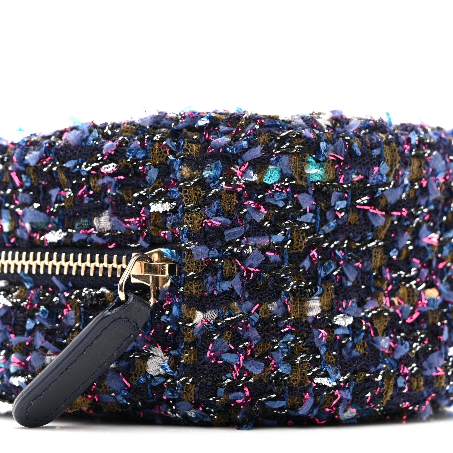 Tweed Quilted Round Clutch With Chain Multicolor