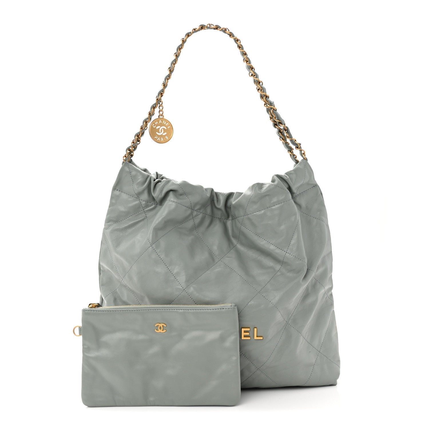 Shiny Calfskin Quilted Chanel 22 Light Blue