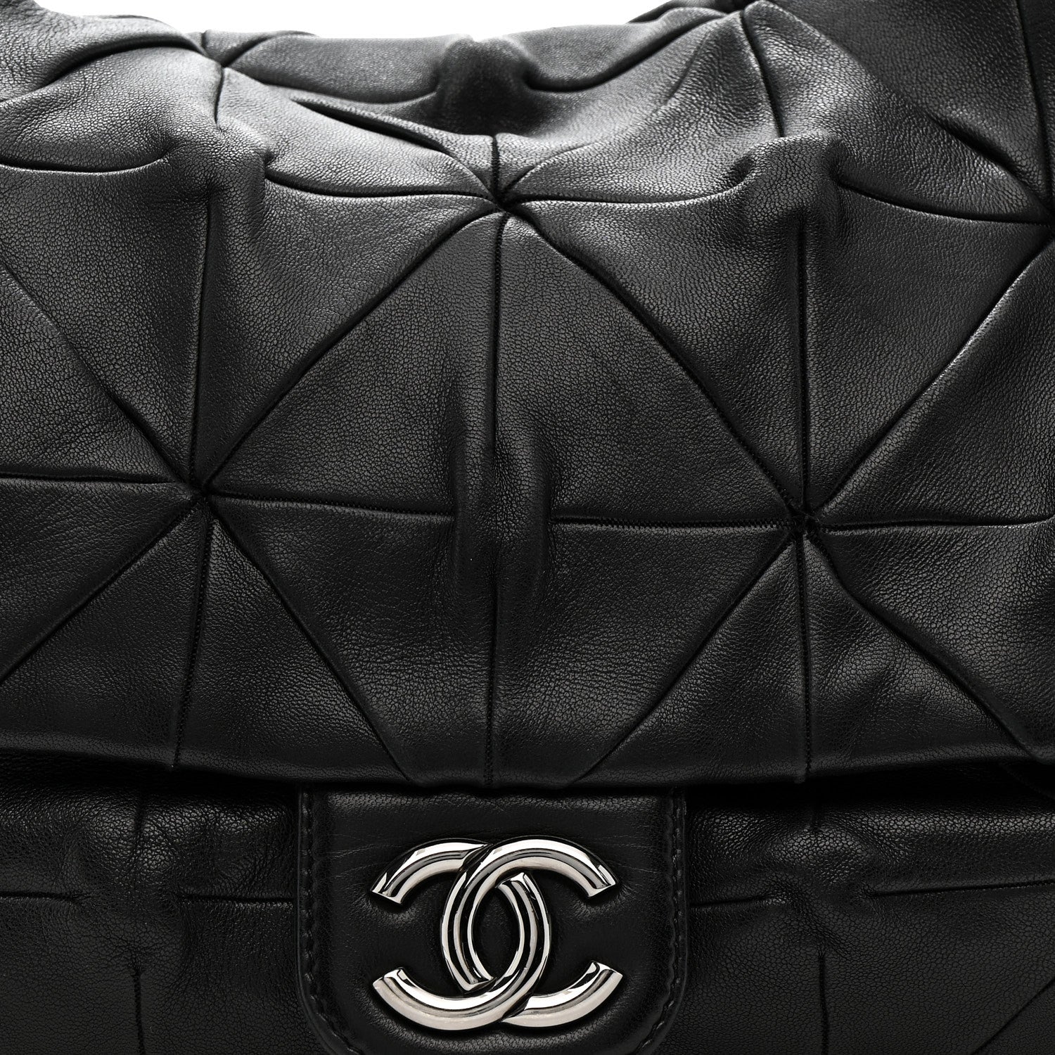 Lambskin Quilted Soft Squares Origami Flap Black