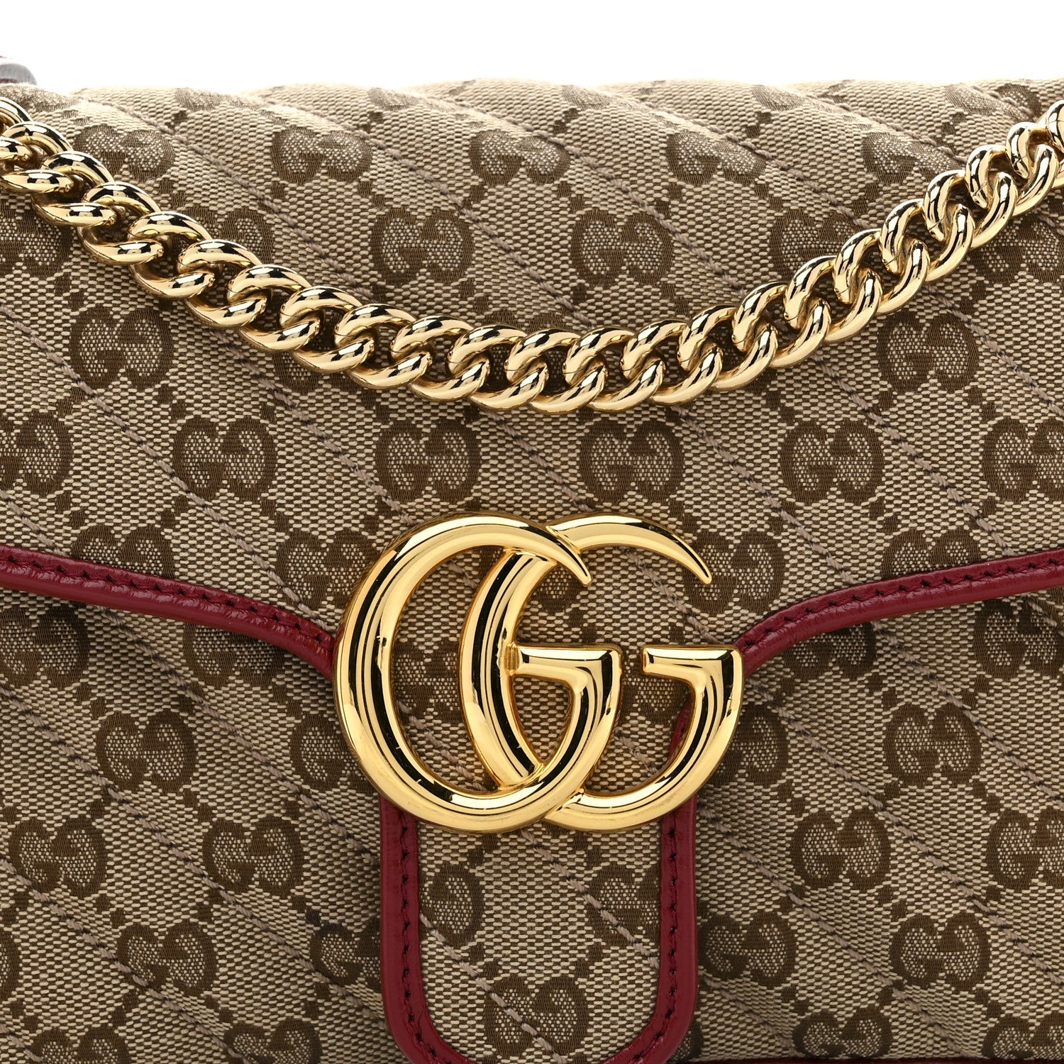 Monogram Azalea Calfskin Matelasse Diagonal Mini GG Marmont Shoulder Bag Beige Ebony New Cherry Red