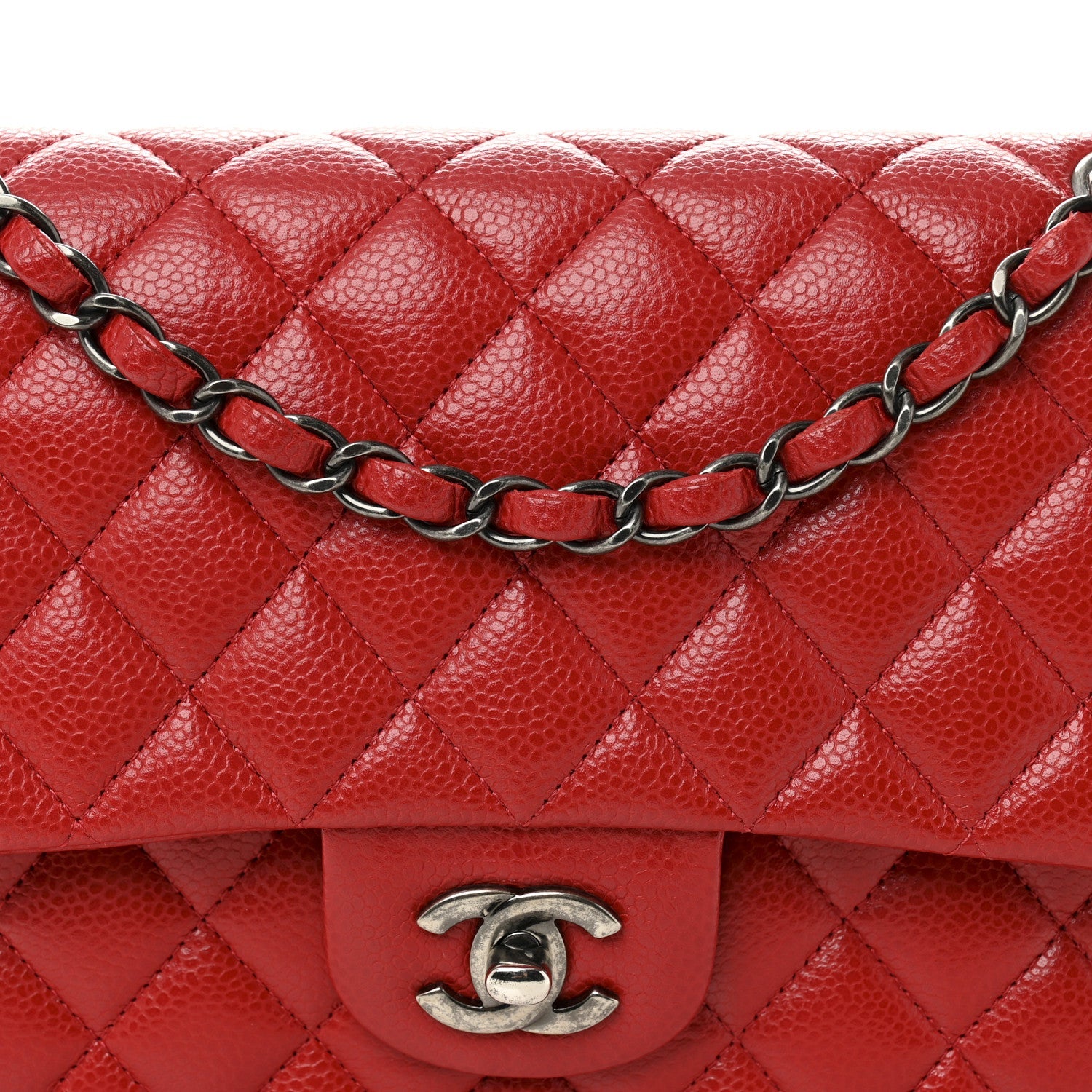 Caviar Quilted Medium Double Flap Red