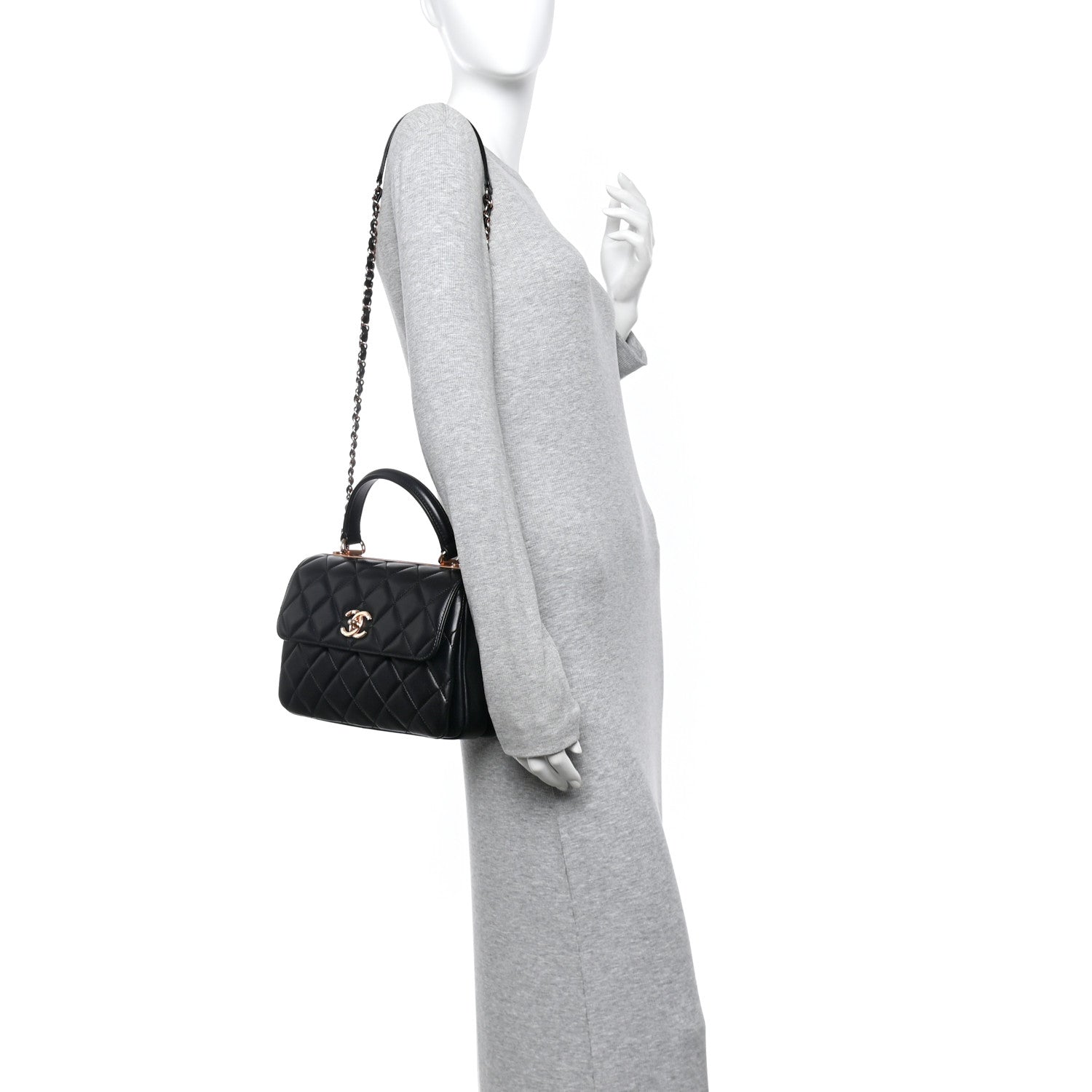 Lambskin Quilted Small Trendy CC Dual Handle Flap Bag Black