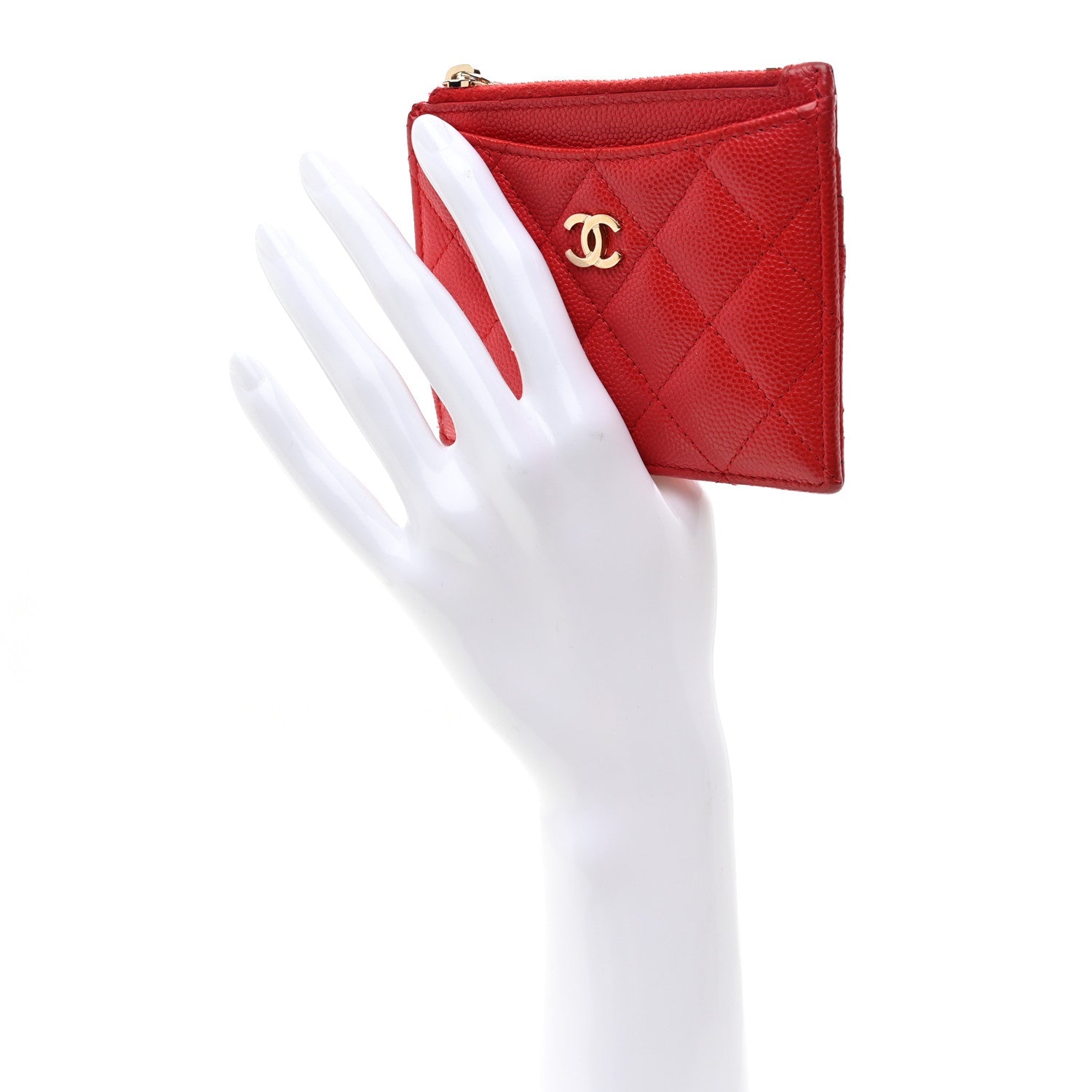 Caviar Quilted CC Zip Card Holder Red