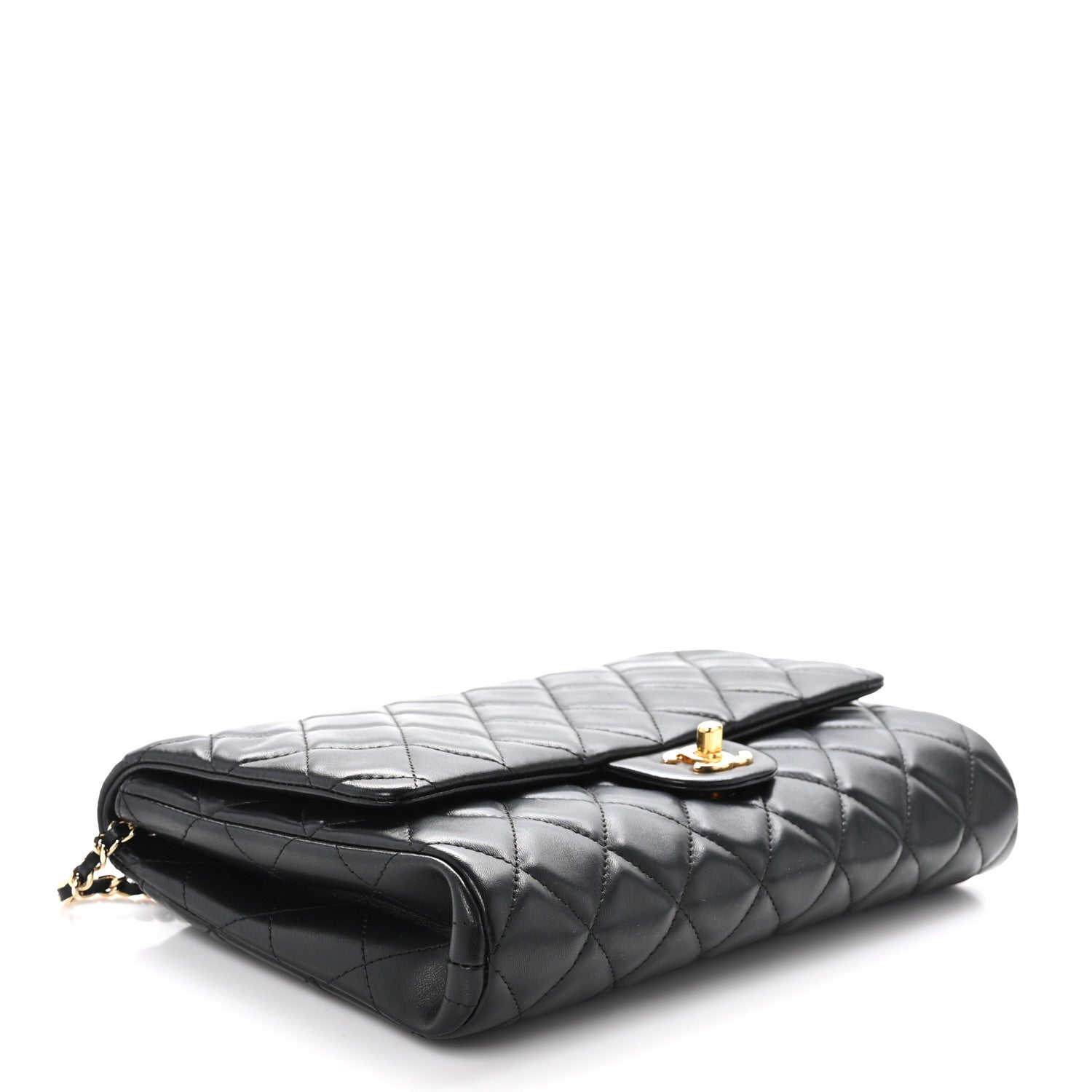 Lambskin Quilted Clutch With Chain Flap Black