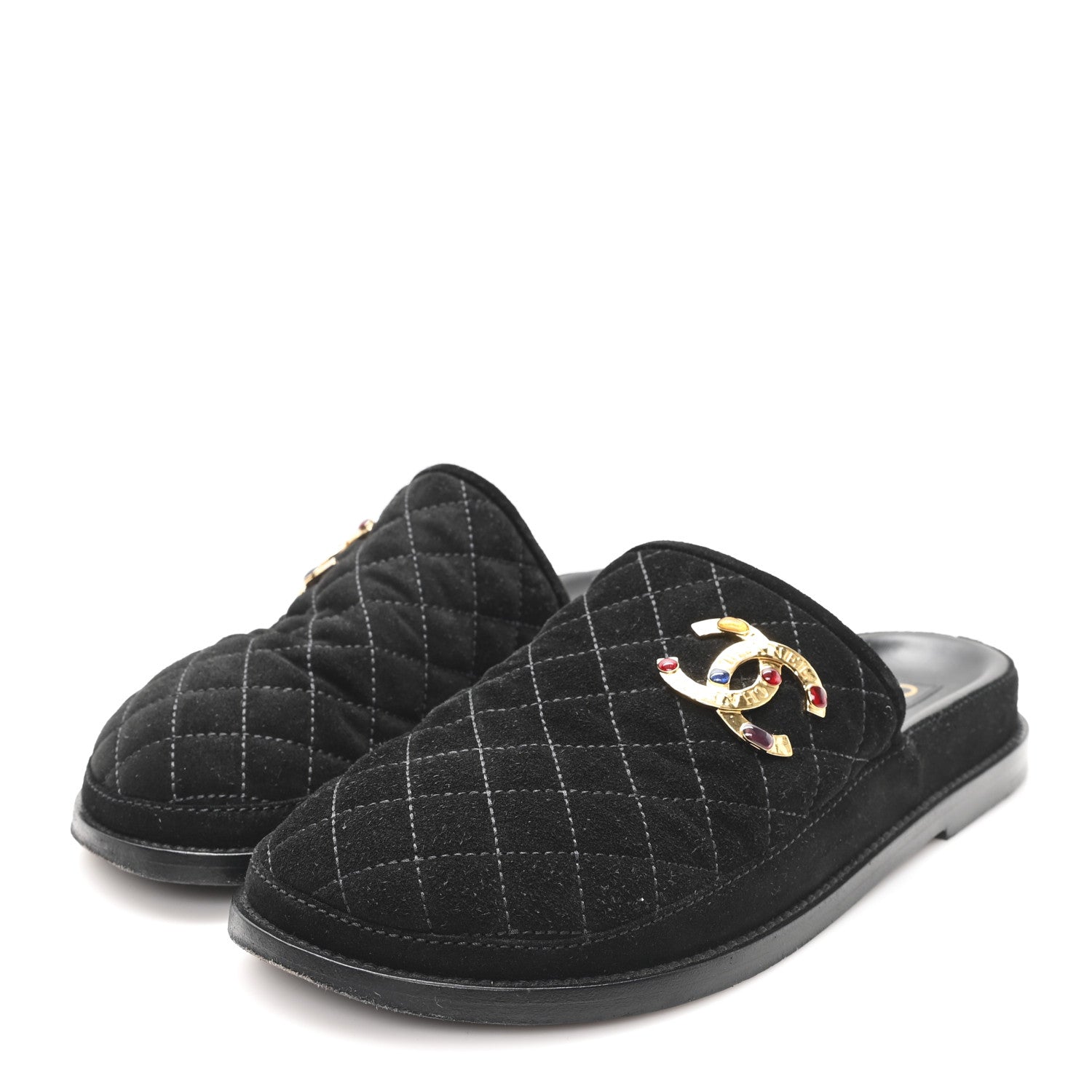 Suede Stitched Resin CC Mules 39 Black