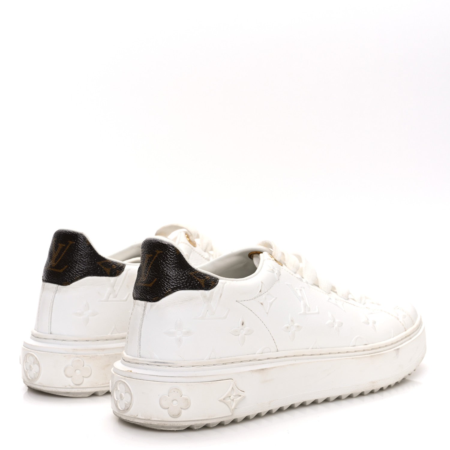 Lambskin Embossed Monogram Time Out Sneakers 39 White