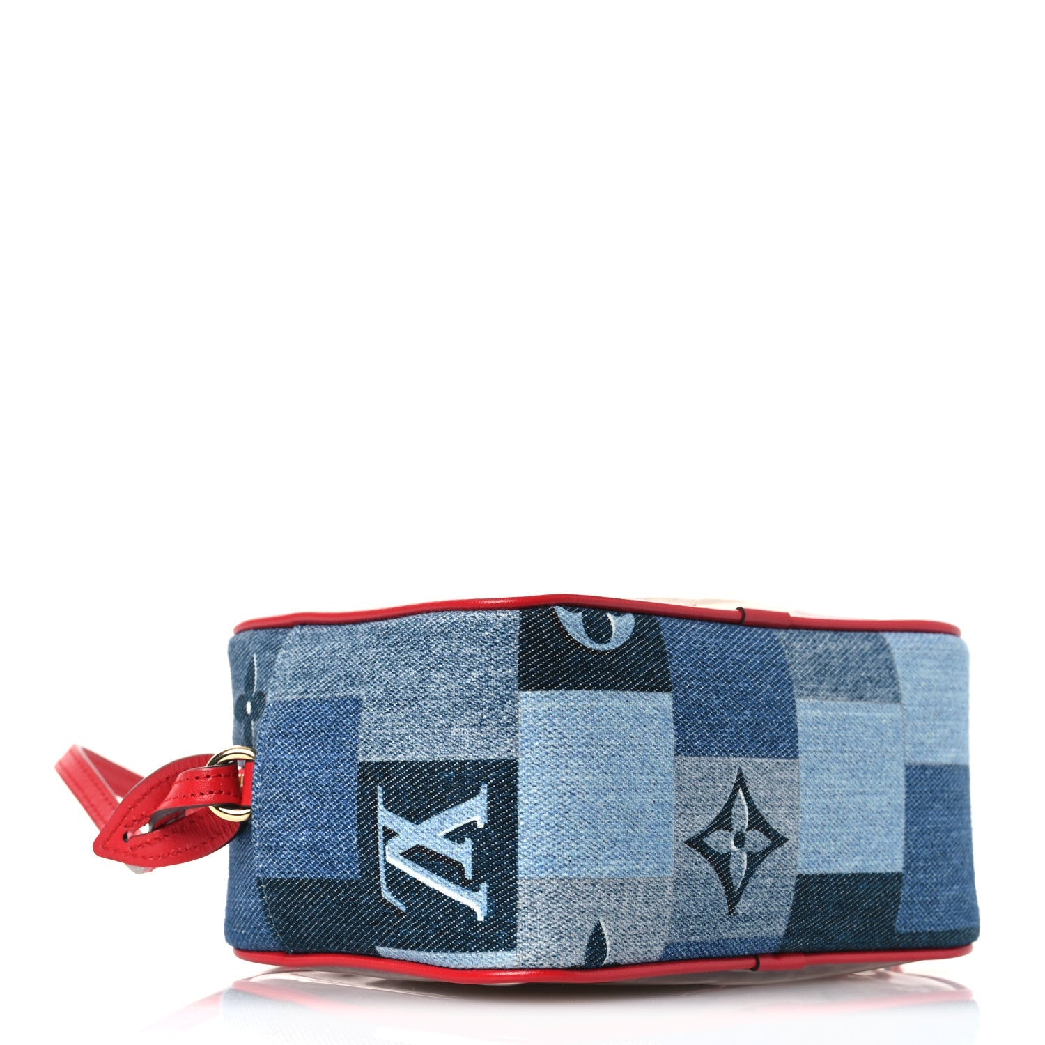 Denim Damier Monogram Patchwork PVC Beach Pouch Blue Rouge