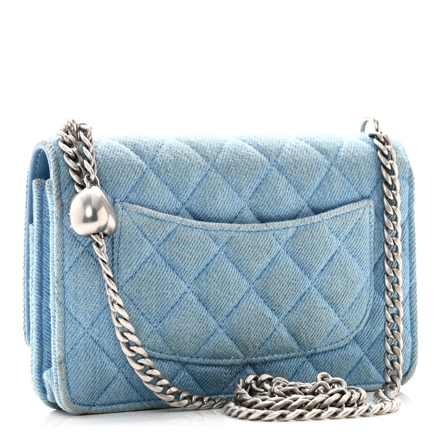 Denim Quilted Sweetheart Wallet On Chain WOC Blue