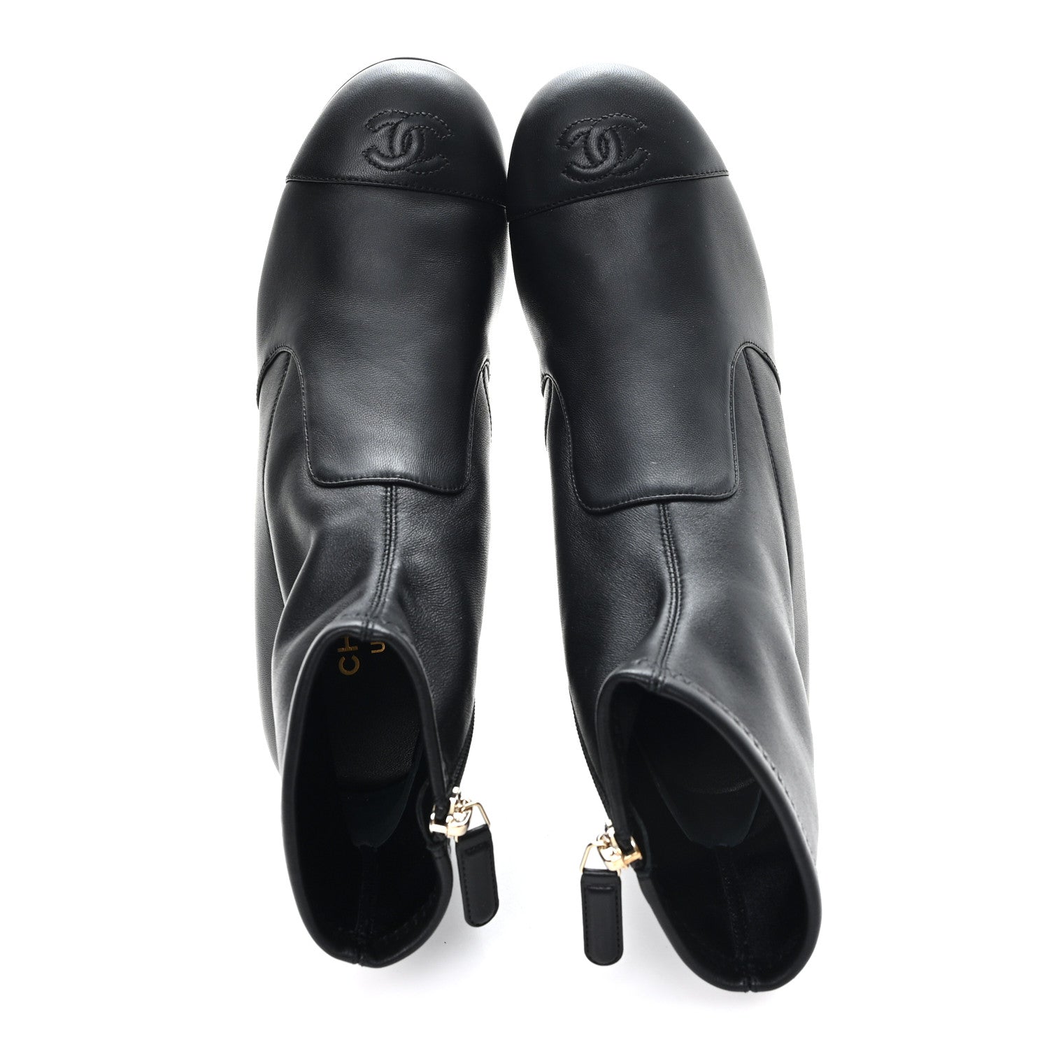 Stretch Lambskin Cap Toe CC Uniform Short Boots 39 Black
