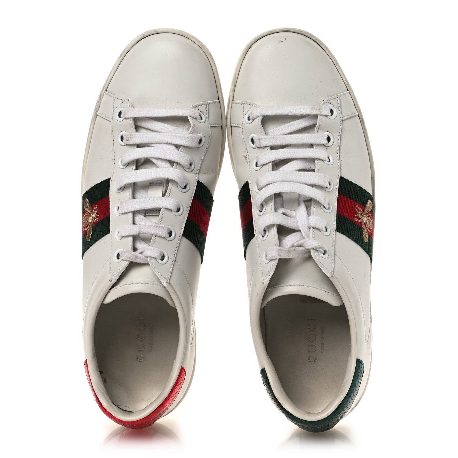 Calfskin Ayers Bee Embroidered Womens Ace Sneakers 38 White Green