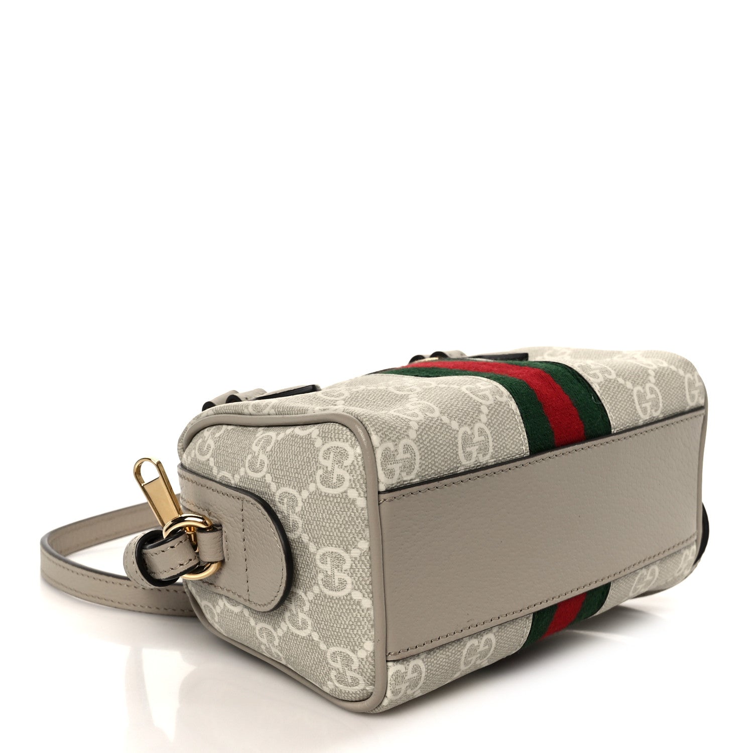 GG Supreme Monogram Textured Dollar Calfskin Web Super Mini Ophidia Top Handle Bowler Bag Beige Mystic White Oatmeal
