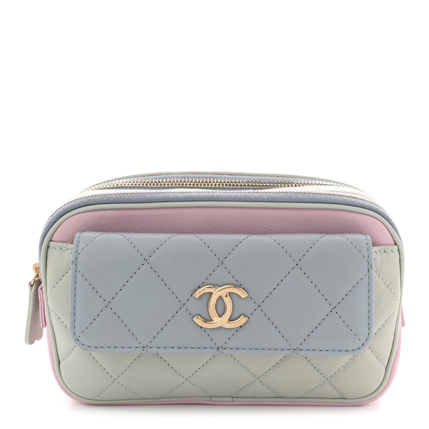 Goatskin Quilted Waist Bag Green Blue Pink