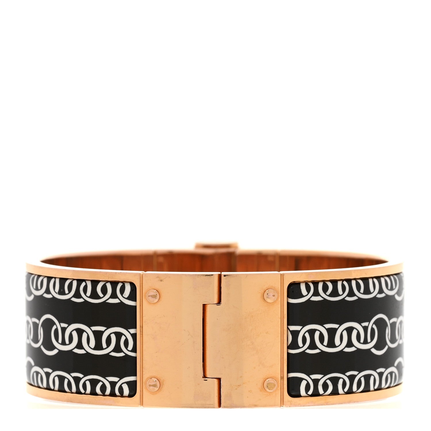 Enamel Printed Wide Balades Equestres Positif Negatif Hinged Bracelet S Black