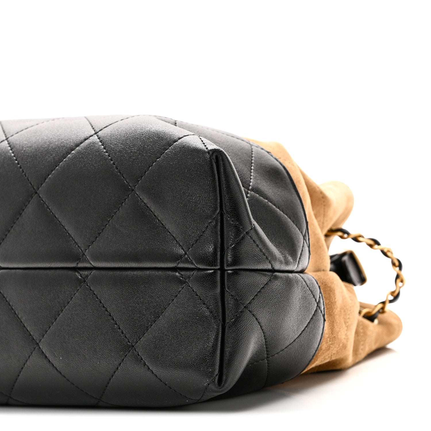 Suede Calfskin Shiny Lambskin Quilted Small Shopping Bag Beige Black