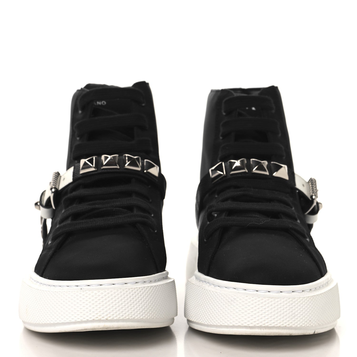 Nylon Gabardine Studded High Top Sneakers 37 Black