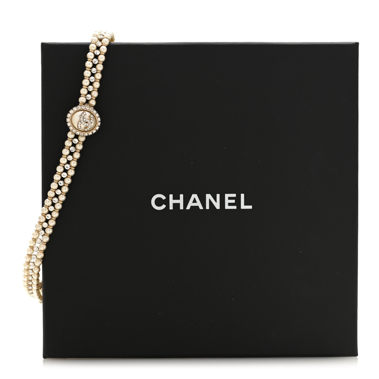 Pearl Crystal CC Choker Necklace Gold