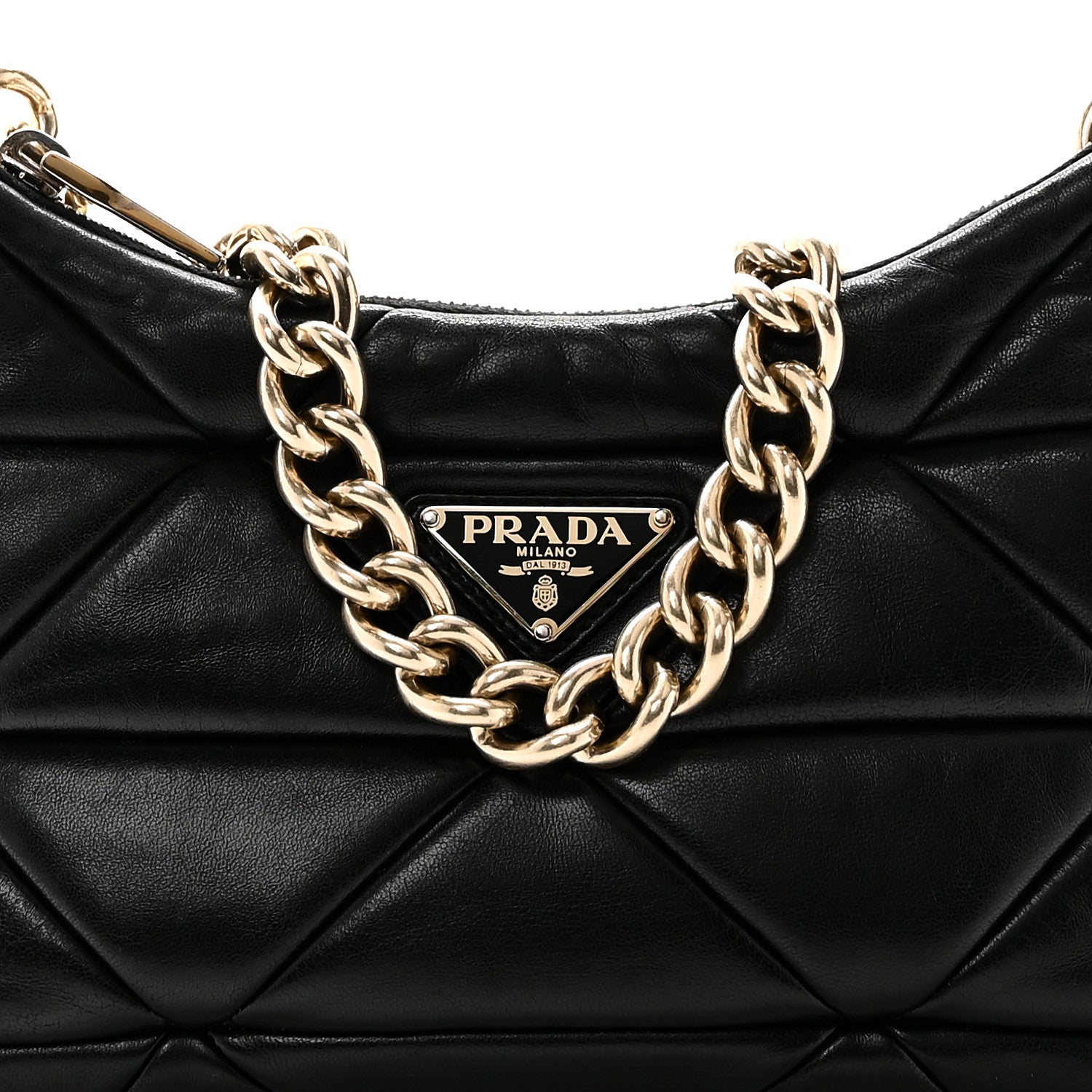 Nappa Re-Nylon Triangle Quilted Patchwork System Shoulder Bag Black