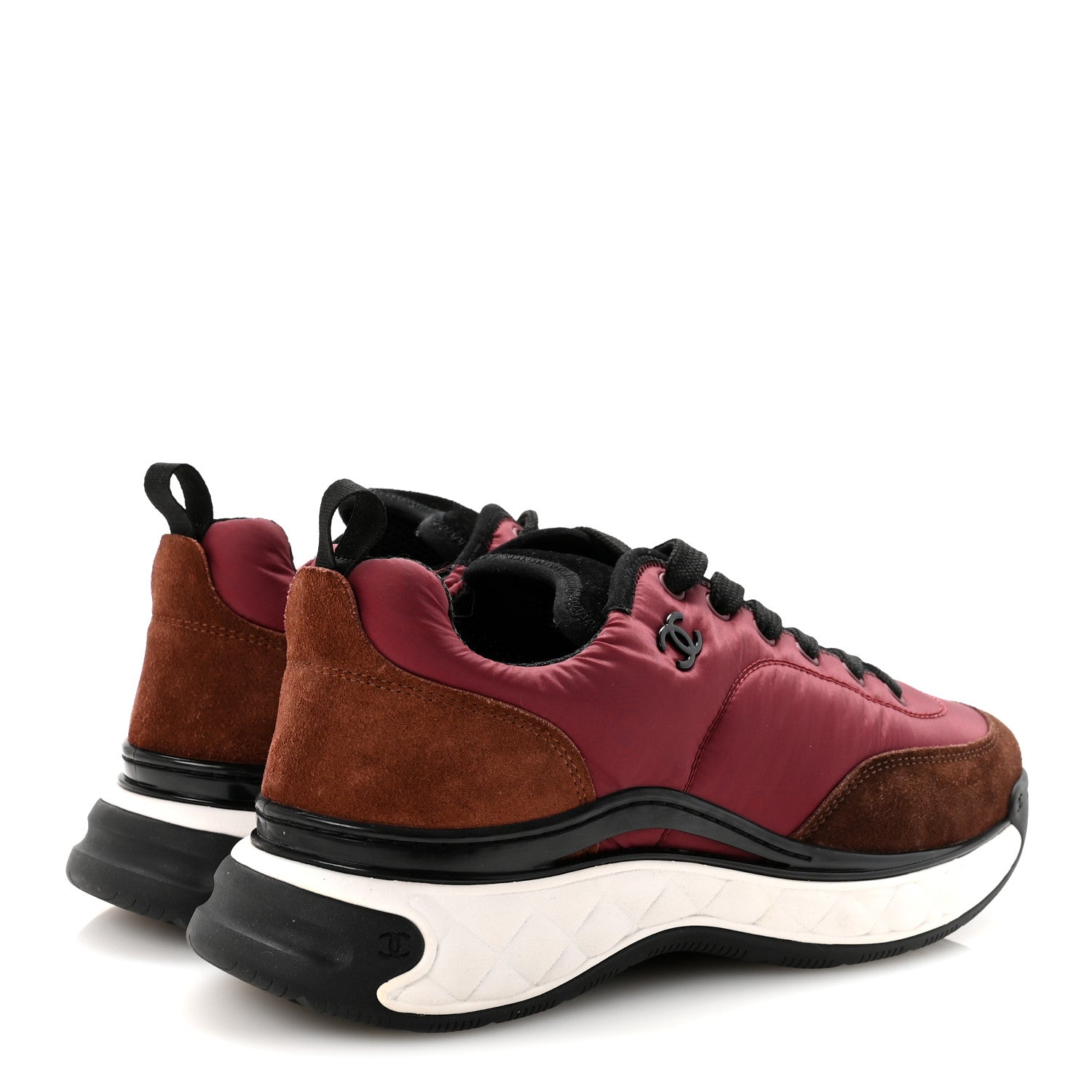 Nylon Suede Calfskin CC Sneakers 41 Burgundy Brown