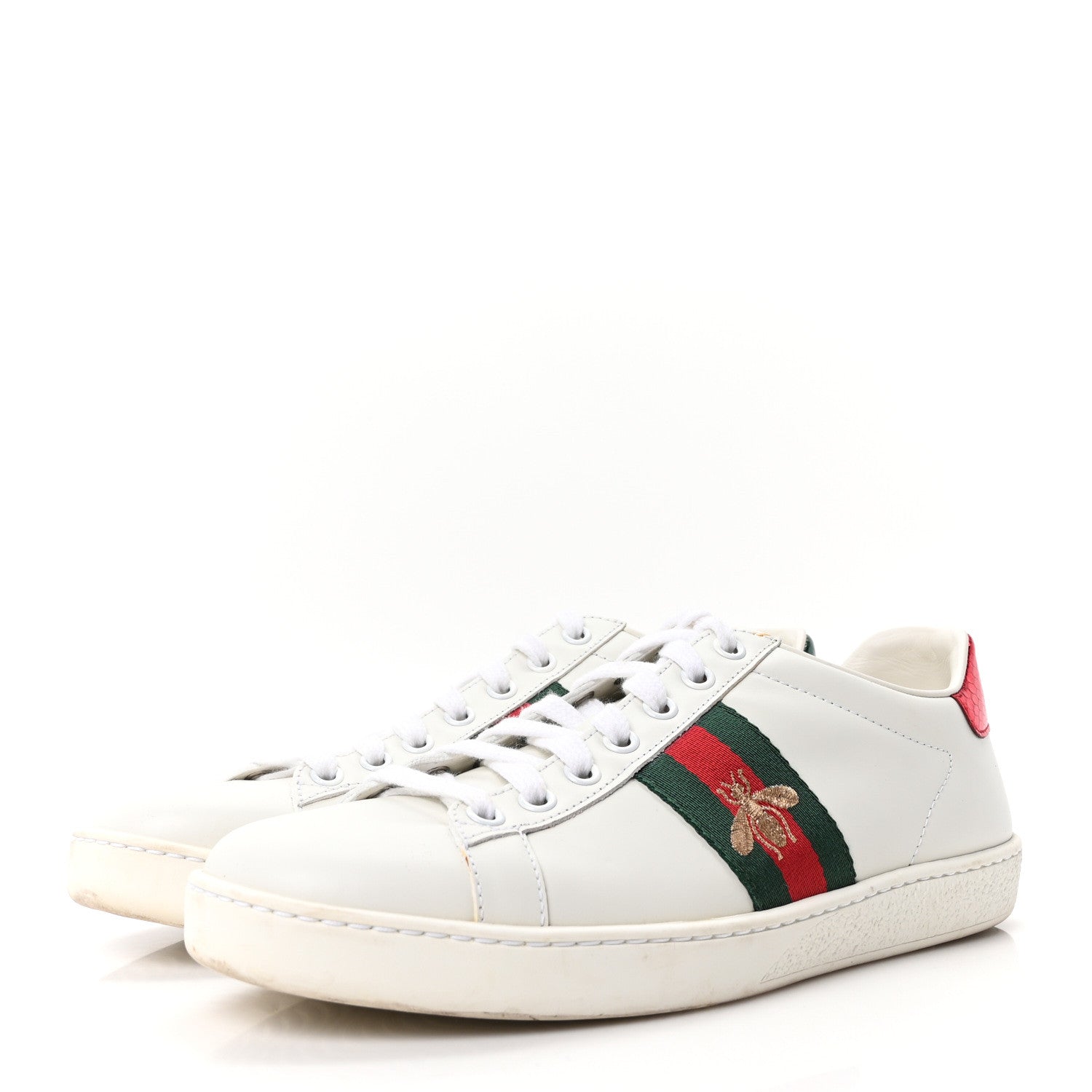 Calfskin Ayers Bee Embroidered Womens Ace Sneakers 37.5 White Green