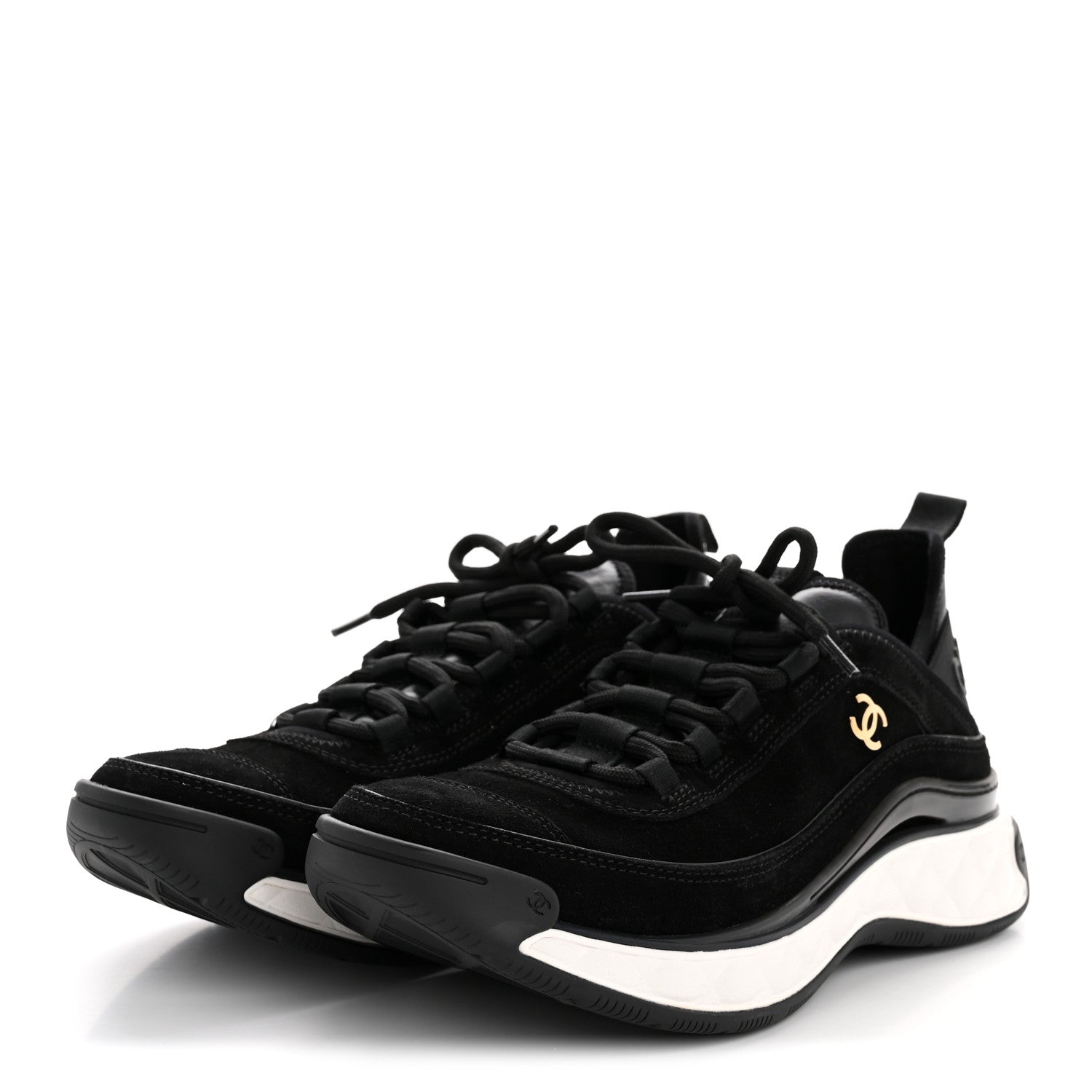 Suede Calfskin Nylon Grosgrain CC Sneakers 38 Black