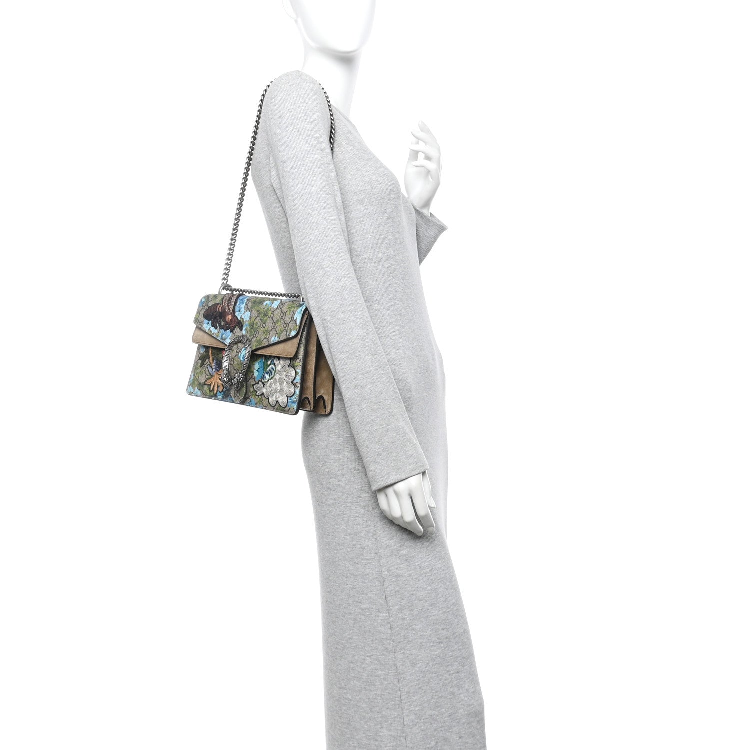 GG Supreme Monogram Blooms Print Embroidered Small Dionysus Shoulder Bag Blue Taupe