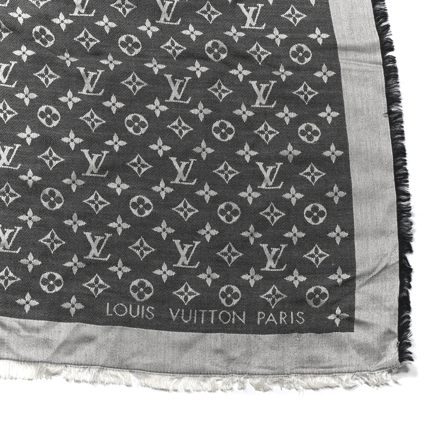 Silk Wool Monogram Denim Shawl Black