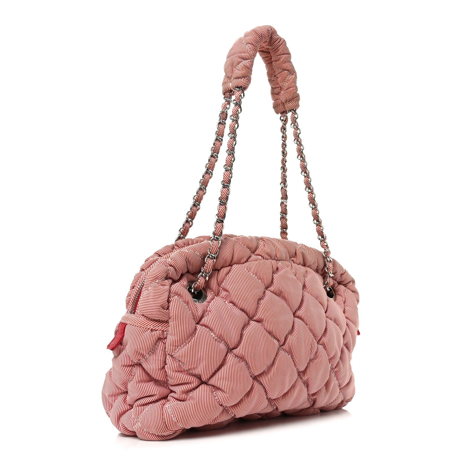 Nylon Bubble Quilt Shoulder Bag Red White