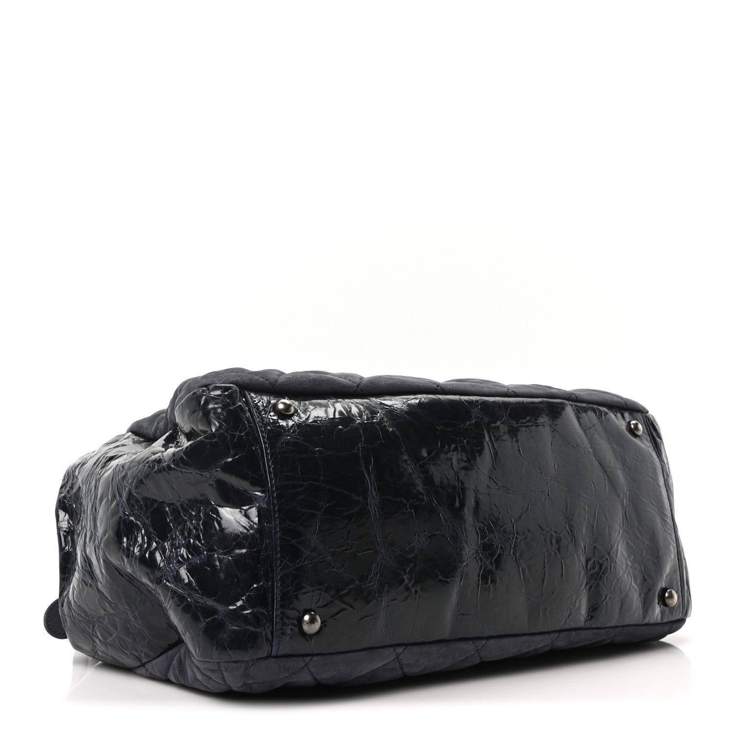 Iridescent Calfskin Quilted Large In The Mix Tote Navy