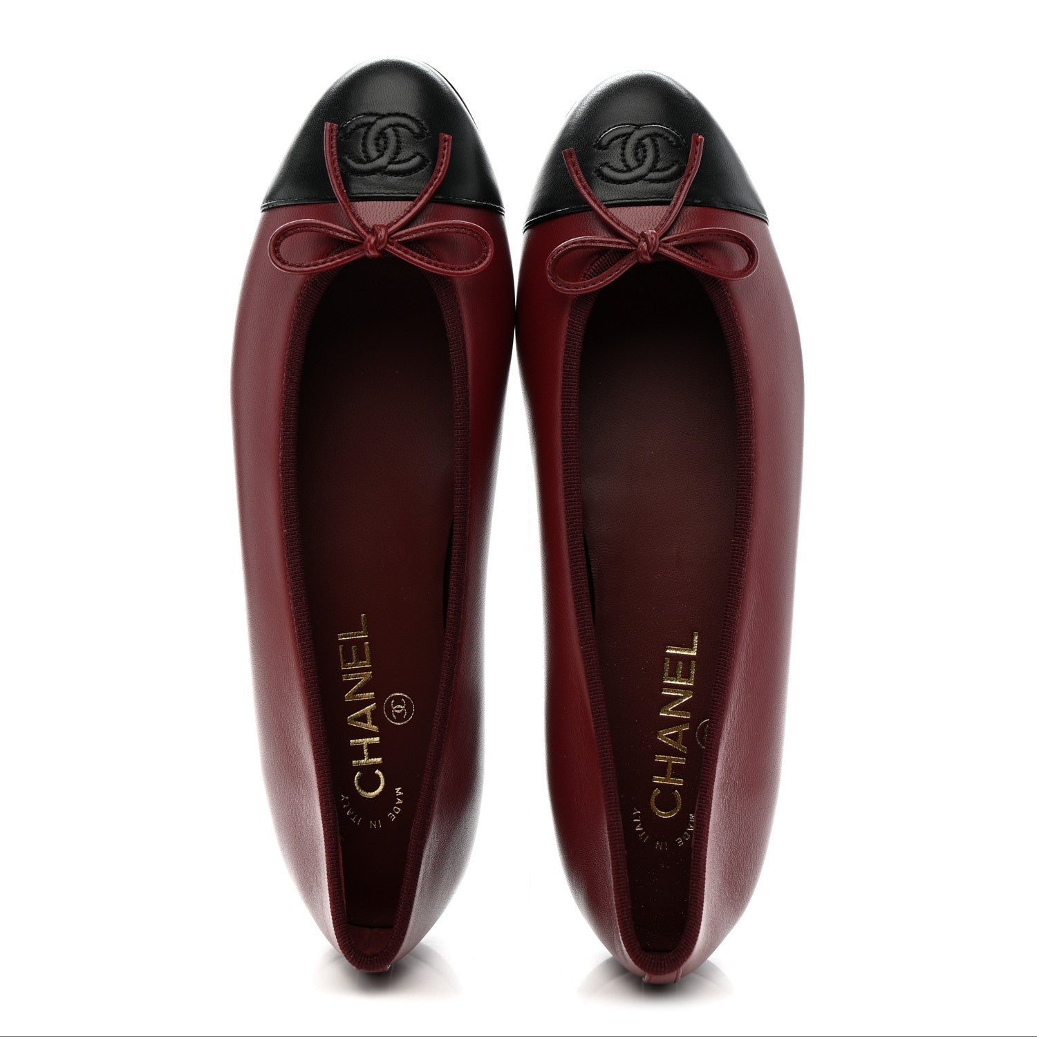 Lambskin Cap Toe CC Ballerina Flats 40 Burgundy Black