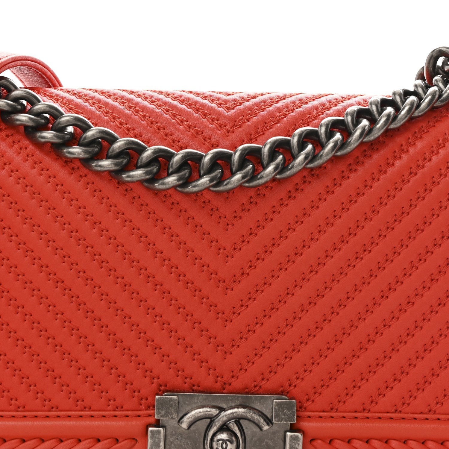 Calfskin Chevron Quilted Medium Braided Boy Flap Orange