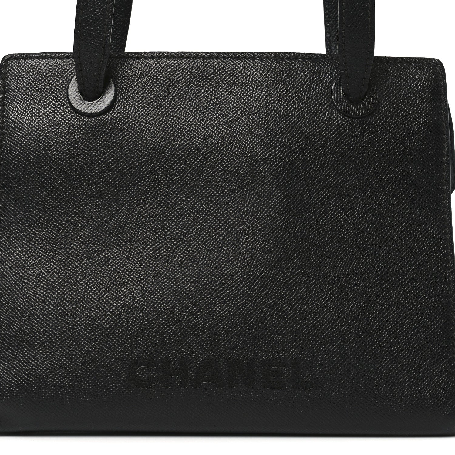 Grained Calfskin Logo Shoulder Bag Black