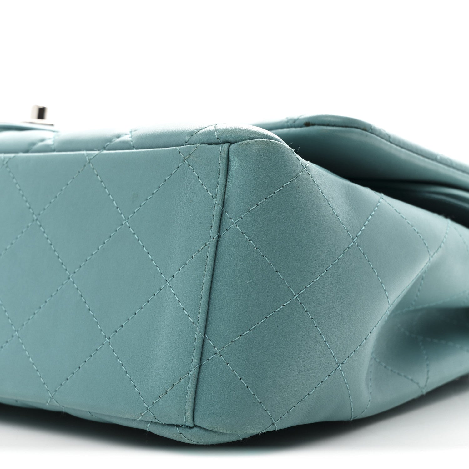 Lambskin Quilted Maxi Double Flap Light Blue