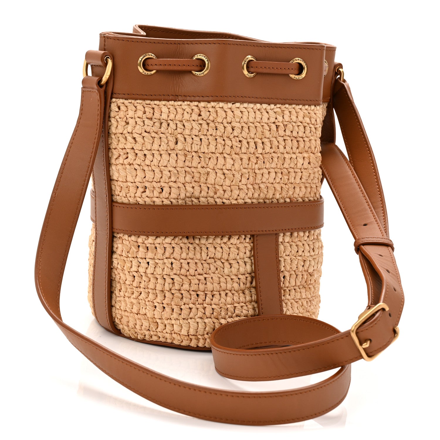 Raffia Calfskin Seau Bucket Naturel Brick