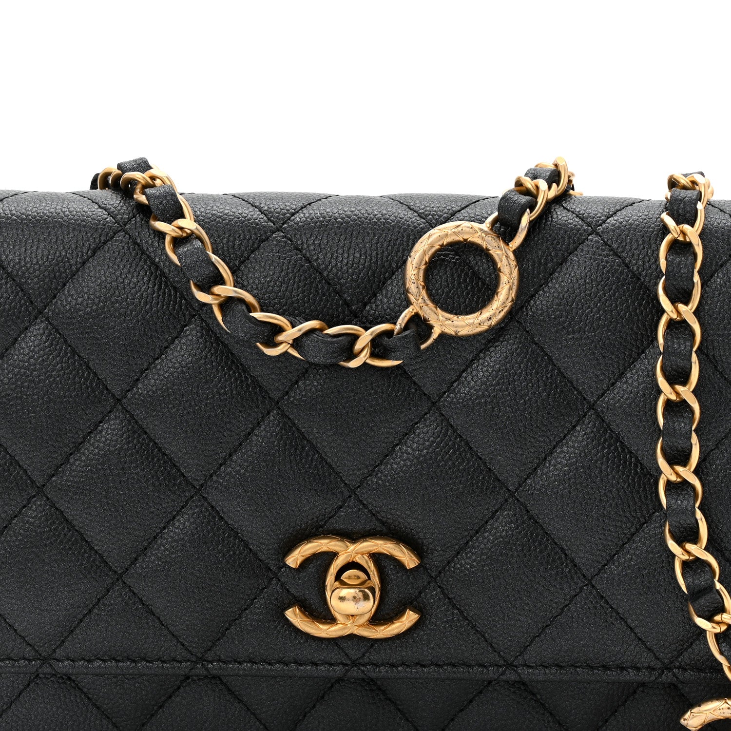 Caviar Quilted CC Turnlock Wallet On Chain WOC Black