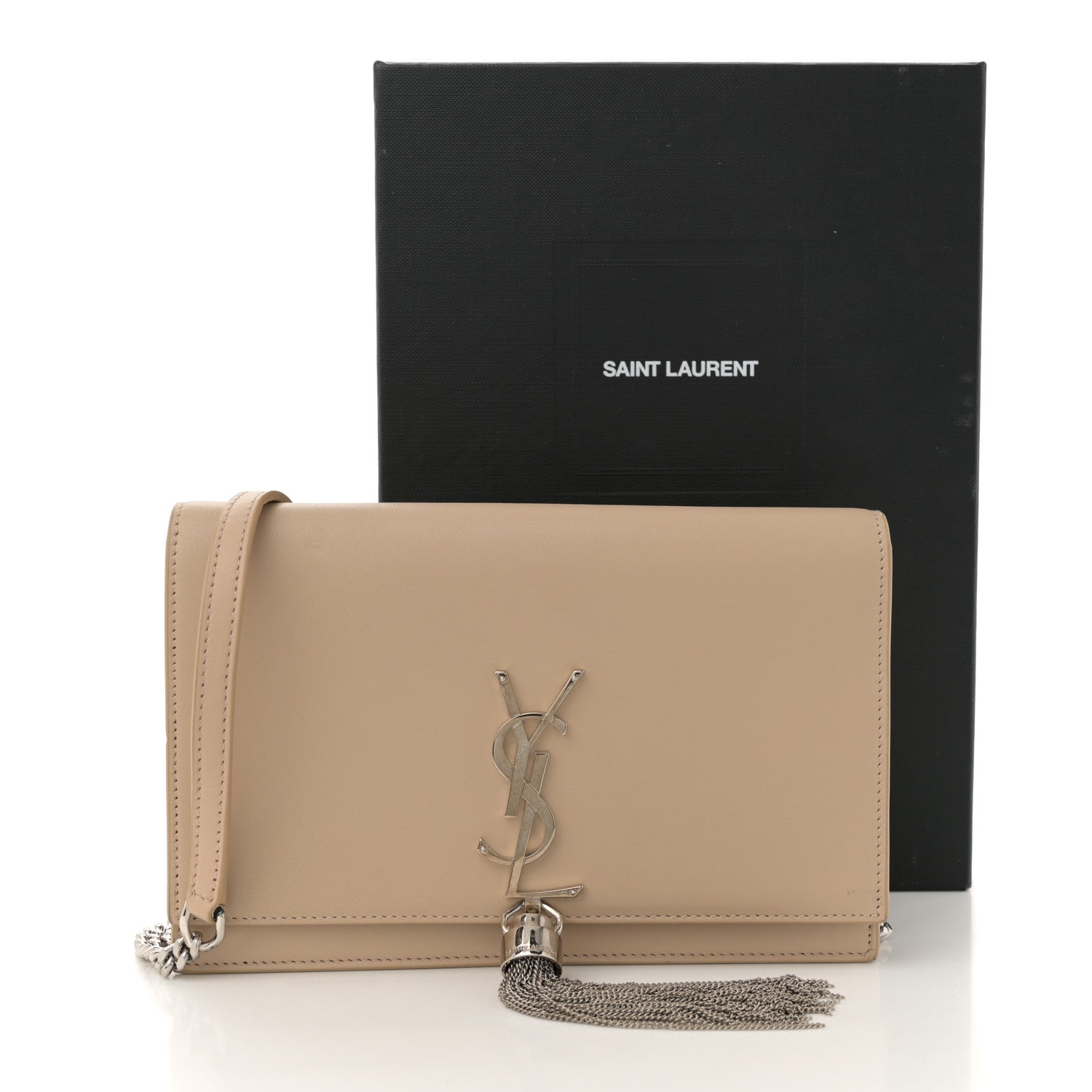 Smooth Calfskin Classic Monogram Kate Tassel Chain Wallet Dark Beige