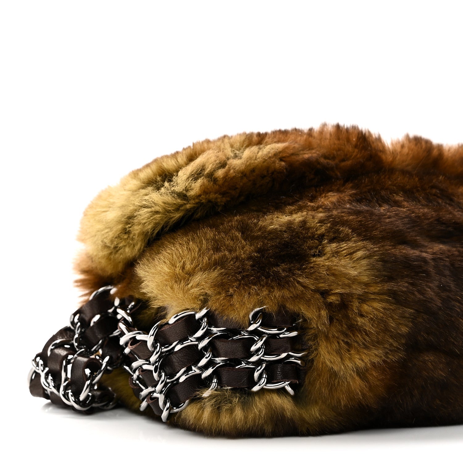 Rabbit Fur Chain Flap Brown