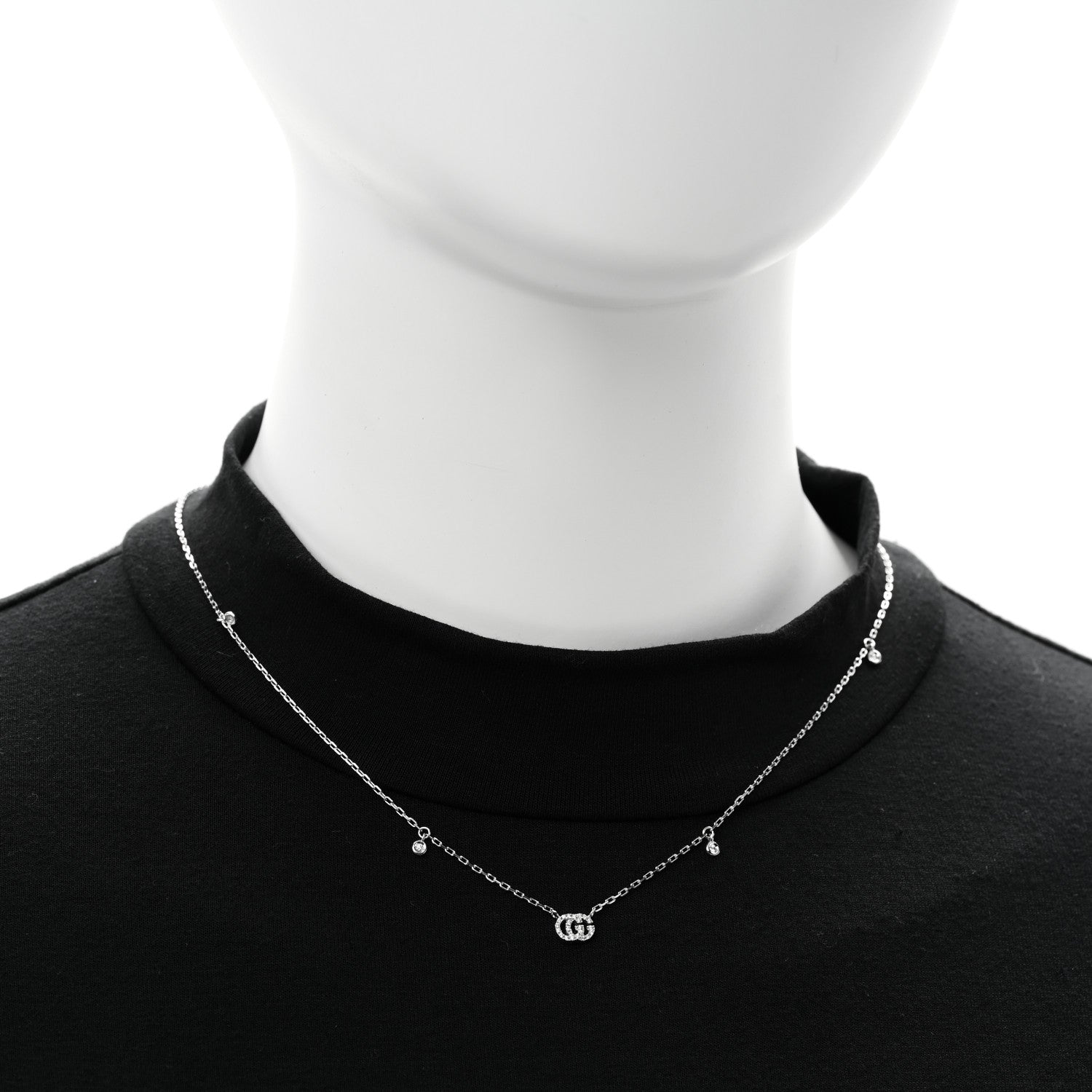 18K White Gold Diamond Running GG Pendant Necklace