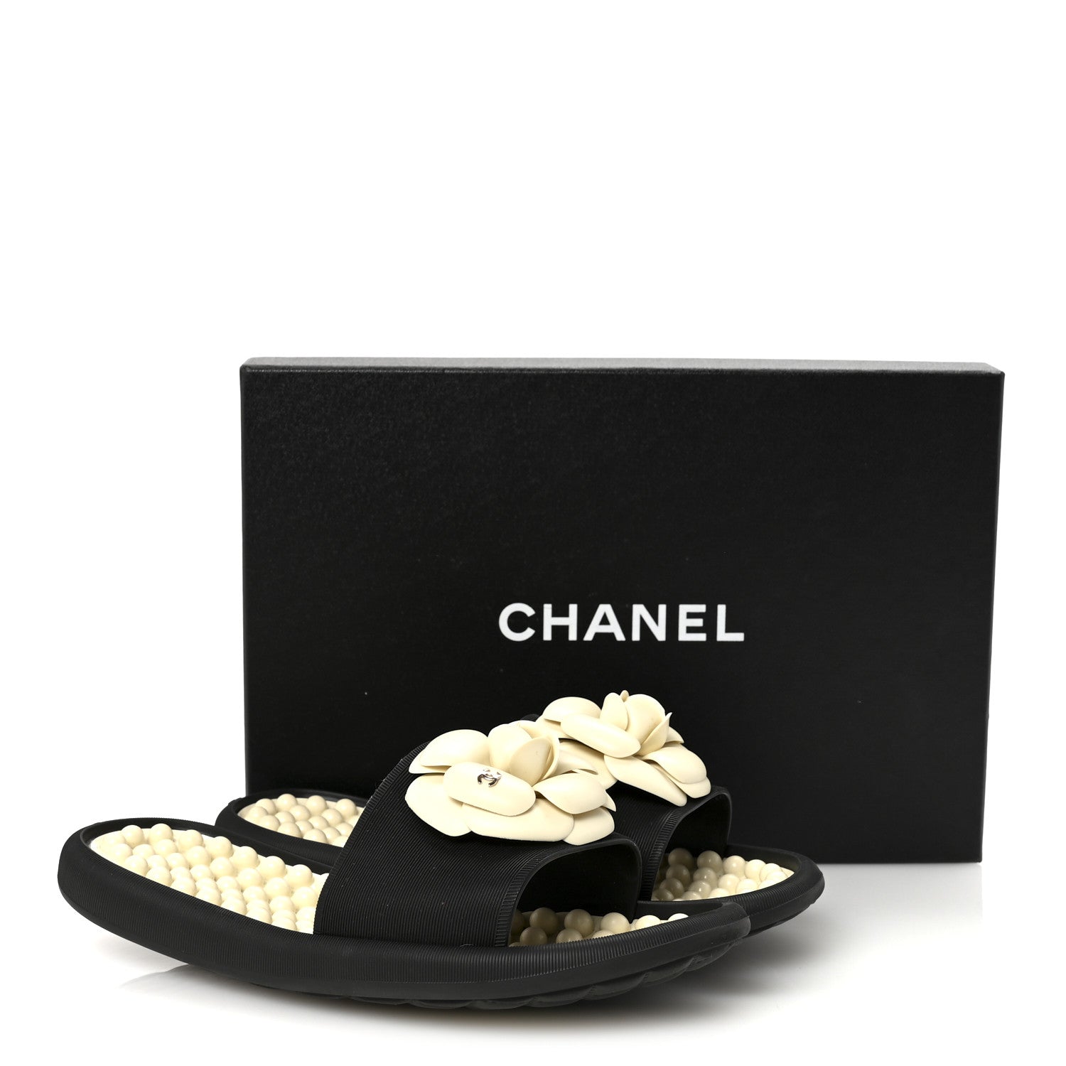 Thermoplastic PVC Camellia Mule Sandals 38 Black Ivory
