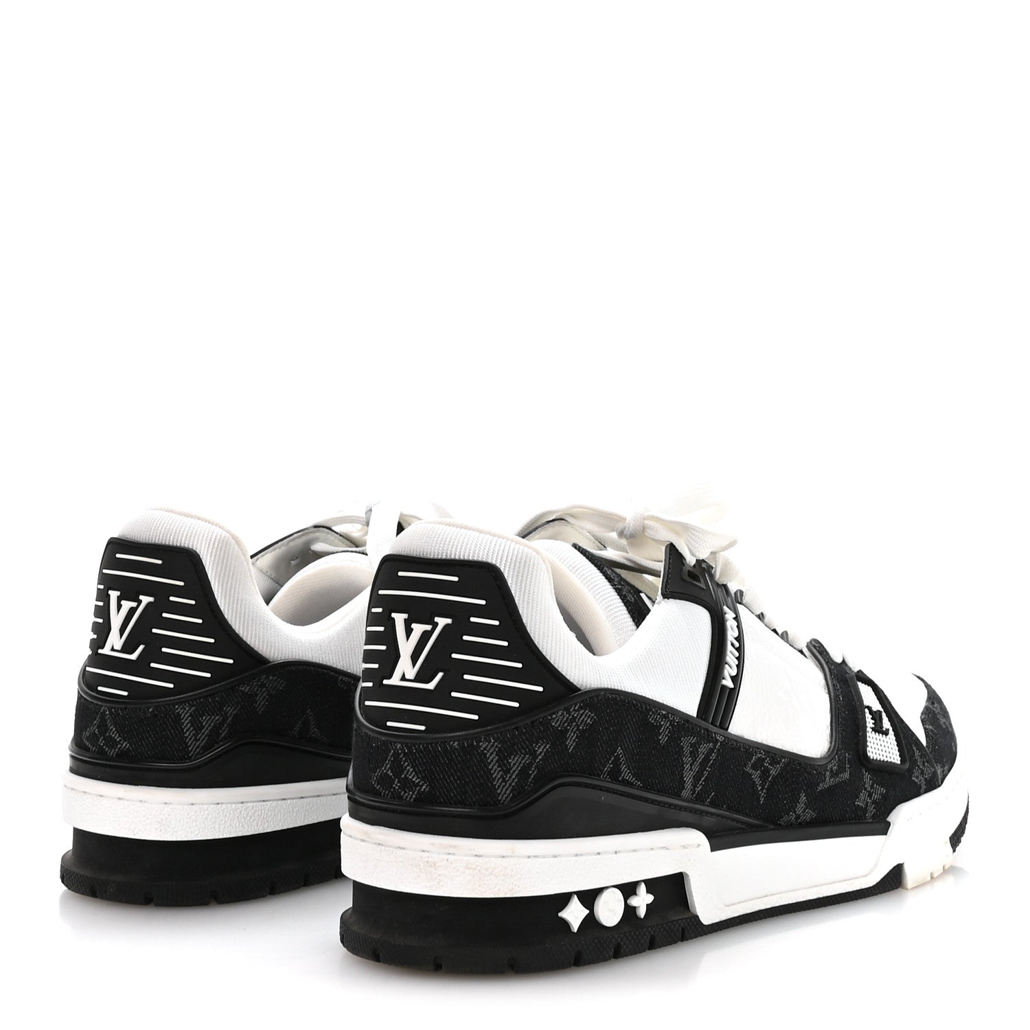 Calfskin Embossed Monogram Denim Mens LV Trainer Sneakers 9 Black