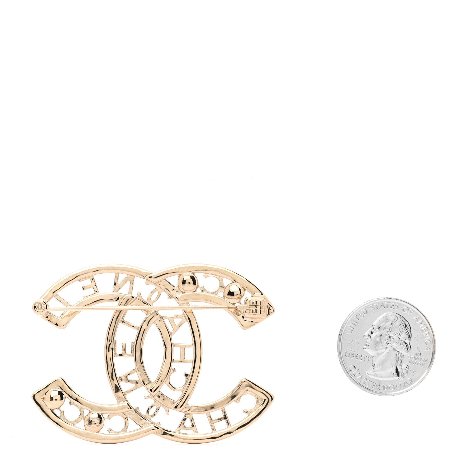 Crystal Pearl Coco CC Logo Brooch Gold
