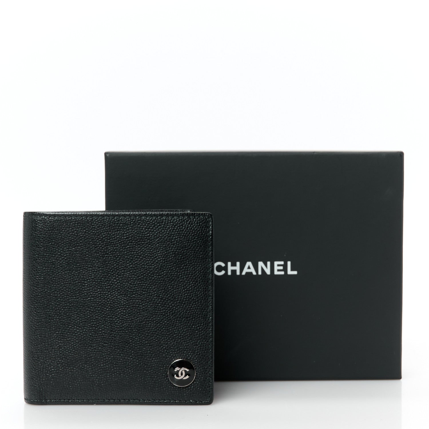 Caviar CC Button Bi-Fold Wallet Black
