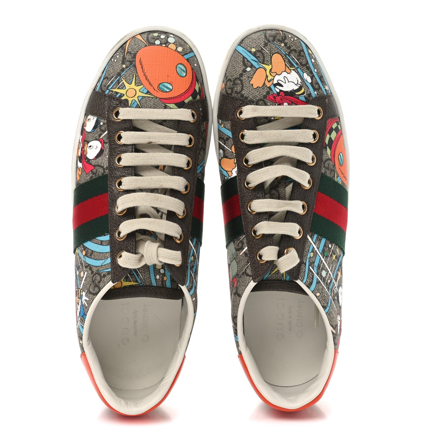 X DISNEY GG Supreme Monogram Web Donald Duck Womens Ace Sneakers 36.5 Beige New Acero Orange