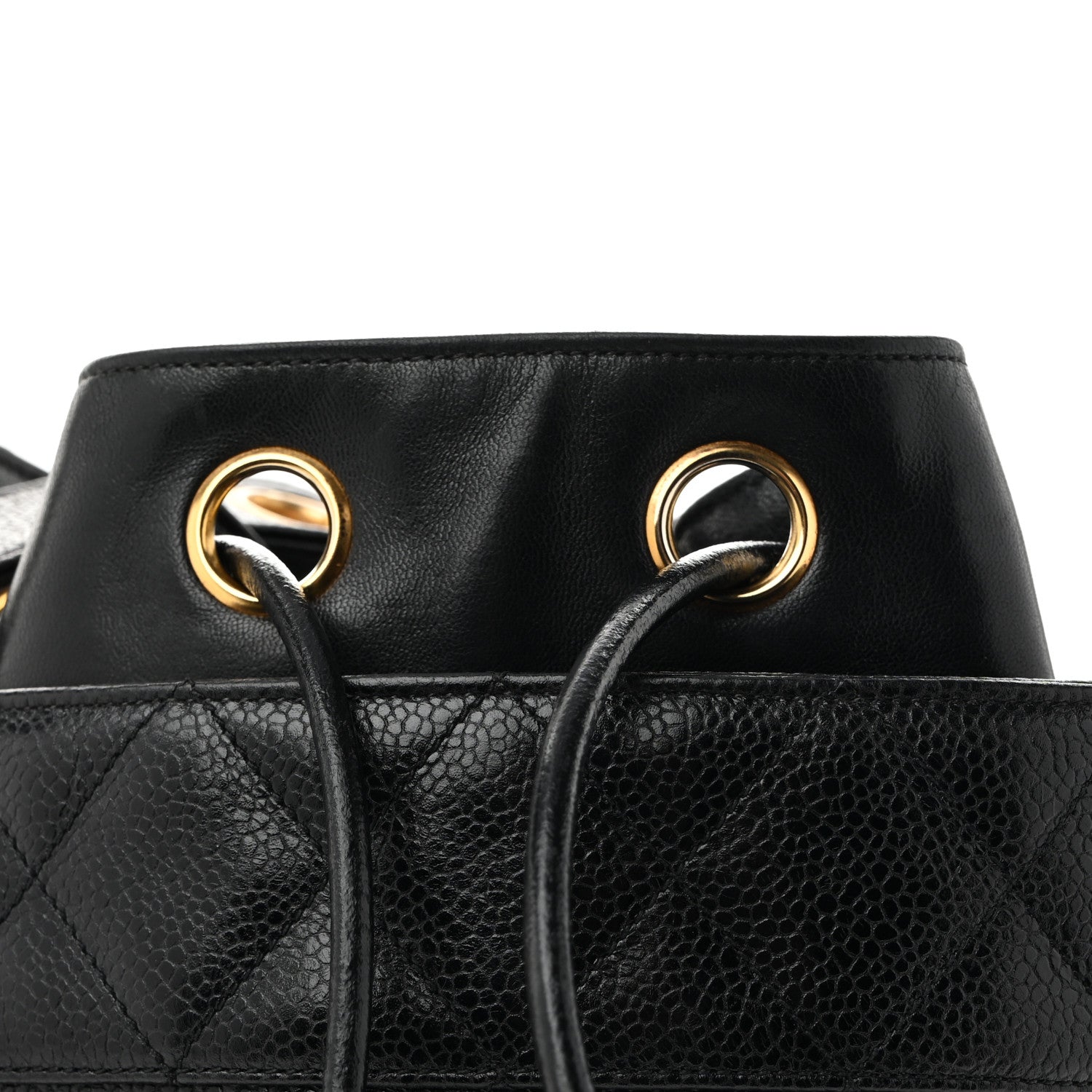 Caviar Drawstring Bucket Shoulder Bag Black