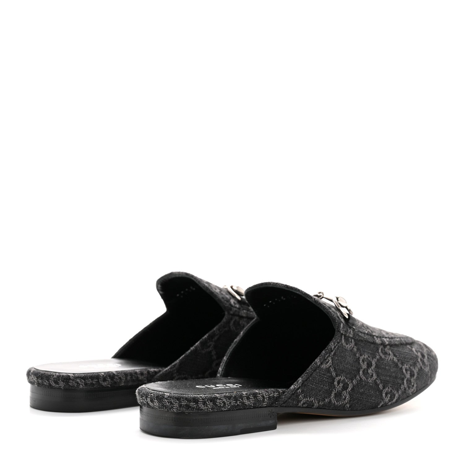 New Denim GG Malaga Kid Womens Princetown Slippers 36 Grey Black
