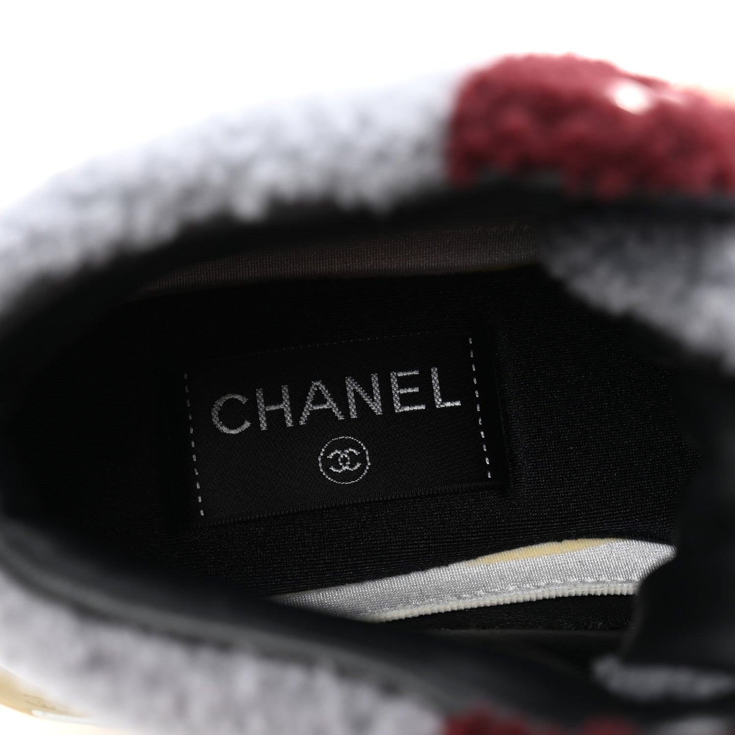 Shearling Lambskin Suede CC High Top Sneakers 36.5 Grey Pink Burgundy