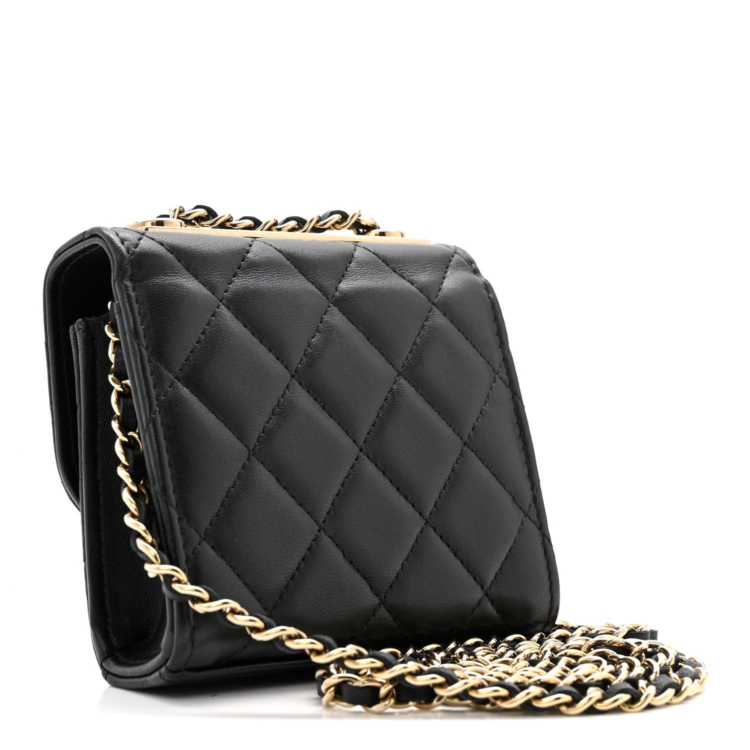 Lambskin Quilted Mini Trendy CC Clutch With Chain Black