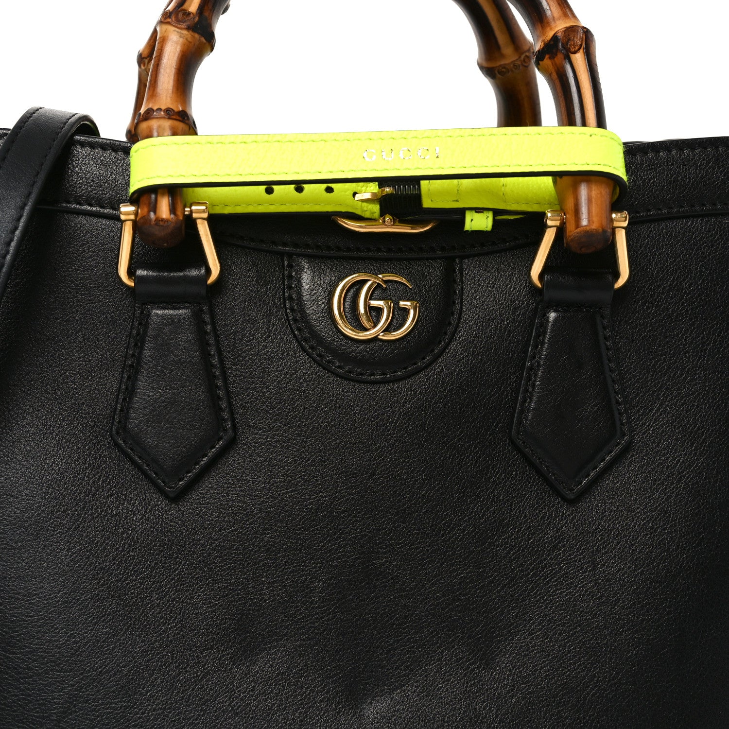 Calfskin Small Diana Tote Bag Black Yellow Fluo