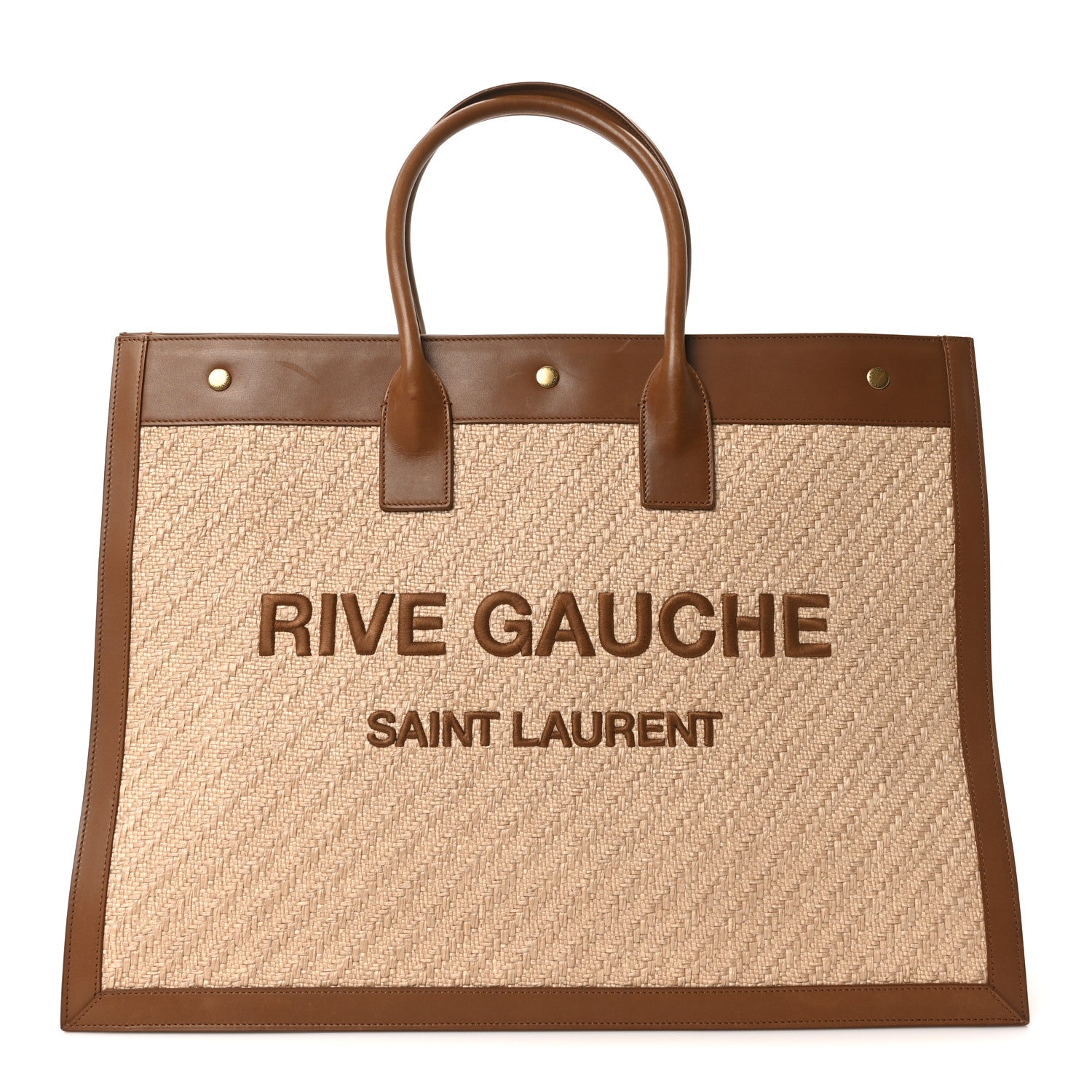 Raffia Linen Calfskin Rive Gauche Tote Naturale Brown