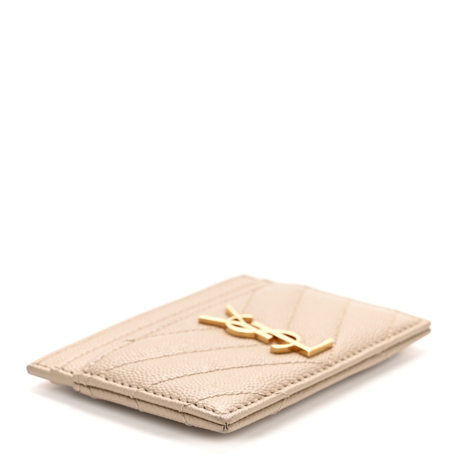 Grain De Poudre Matelasse Chevron Monogram Credit Card Case Dark Beige