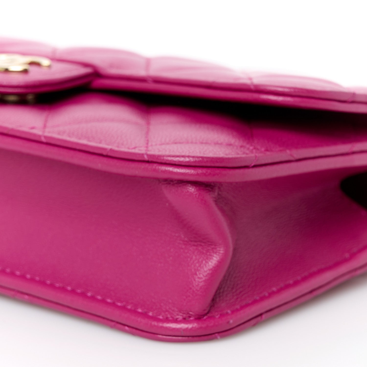Lambskin Quilted Flap Phone Holder With Chain Fuchsia
